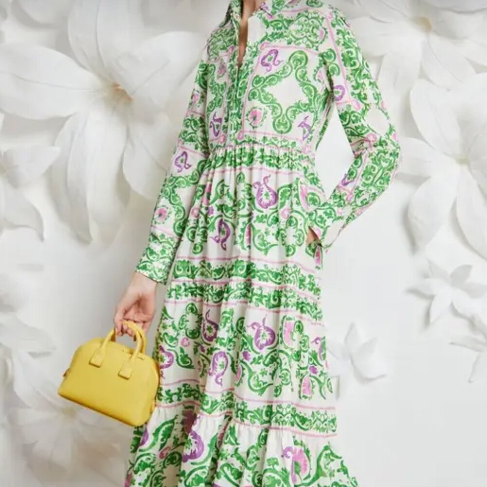 Long-sleeved silk and cotton shirt dress